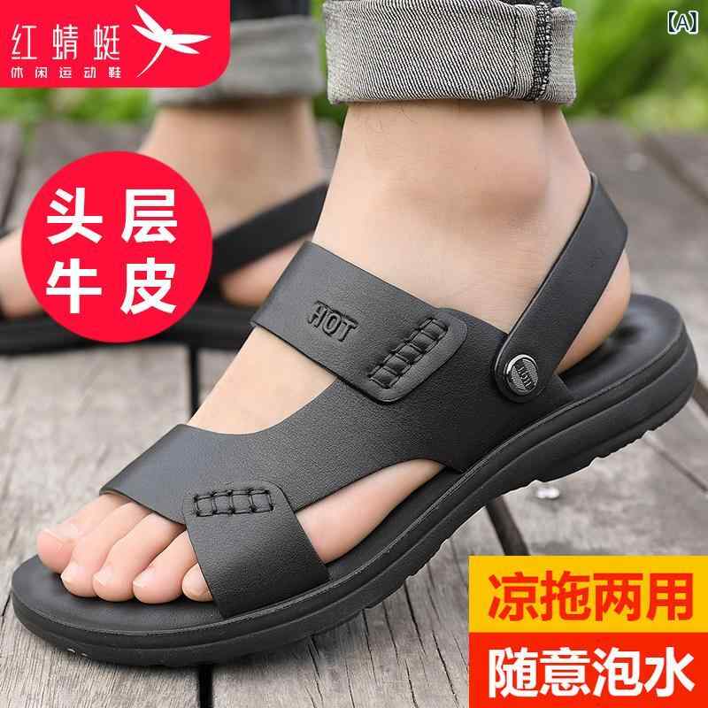 メンズ サンダル 家庭用スリッパ 赤いこと トンボ 炎節 砂浜 シューズ メンズ 2025年 上滑り打ち切り ドライビング 革 サンダル アウトドア 兼用
