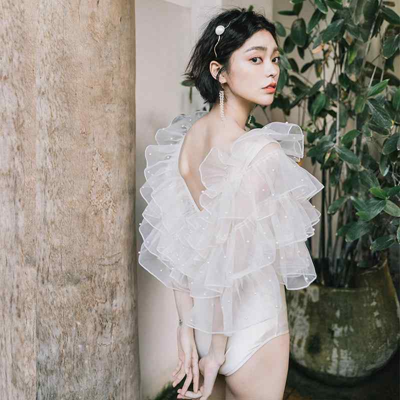 ビキニ　水着　レディース 少女と 猫 W 小粒 パール フェアリー スタイル お腹 カバー スリミング ワンピース セクシー バックレス 温泉 水着 女性用 6,614円