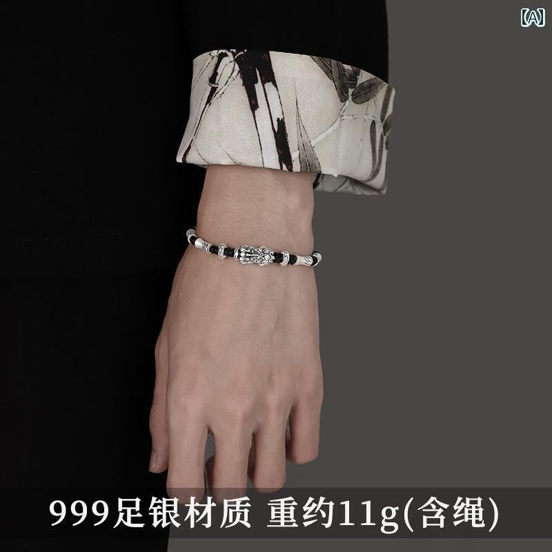 ブレスレット ジュエリー おしゃれ S 999 スター リング シルバー 竹 Pixiu ブレスレット メンズ 新 中国 レトロ 鯉 男の子への 誕生日 プレゼント
