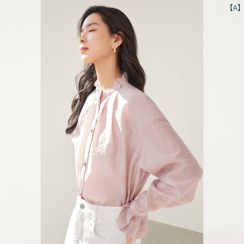 白シャツ　レディース　きれいめ フランスの ロマンチックな トランペット スリーブ シフォンシャツ 女性用 2025 春の新 スタイル 軽い 人が 着る リヨセル シャツ｜SEIYUショップ