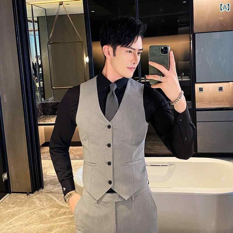 スーツ ベスト メンズ 夏 スリム スーツ ベスト 若見え 男性 韓国 スタイル カジュアル 英国 チョッキ 兄弟 結婚式