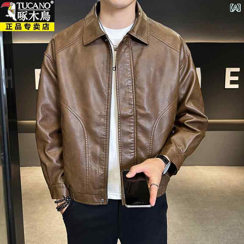レザー　ジャケット　おしゃれ ウッドペッカーの 高級 海 寧 革 レザージャケット 春秋 メンズ スリム レジャー バイク ジャケット