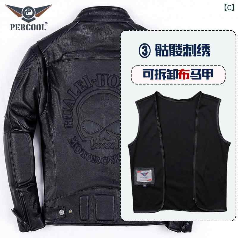 なめし革 上衣 今めかしい 秋冬 自動二輪車の 服 革 上衣第一層な 牛皮 メンズ 照明ランプ色合い 自動二輪車 ライディング なめし革上衣