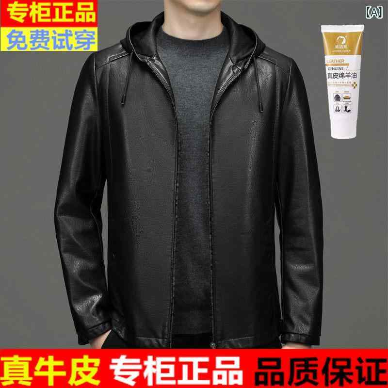 なめし革 上衣 今めかしい 烏兎 Haining 革 上衣 メンズ ホンブルグ帽 牛皮 遊撃手 薄っぺら ボンネット付き添い人 なめし革上衣 裏起毛 朦々たる 厚地の外套