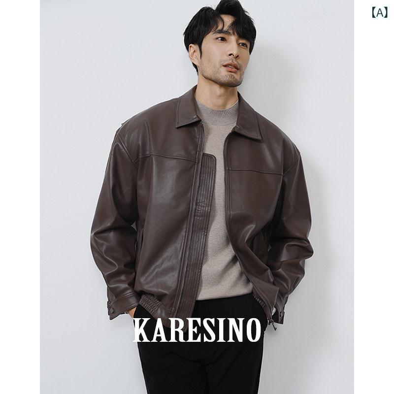 なめし革 上衣 今めかしい KARESINO アメカジ 飛翔 ファスナー PU ホンブルグ帽 なめし革上衣 メンズ ライディング 自動二輪車お召しもの