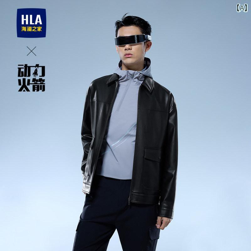 なめし革 上衣 今めかしい HLA / Hailan Home 原動機 循環過程 PU なめし革上衣 革 風合い 上衣 ビジネスエグゼクティブ メンズ ファスナー