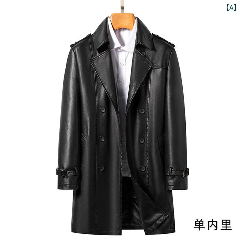 レザー　ジャケット　おしゃれ 革 ウィンドブレーカー メンズ レザージャケット ミドル 丈 ダブルブレスト 秋冬 厚手 バイク 海 寧 シープスキンジャケット コート