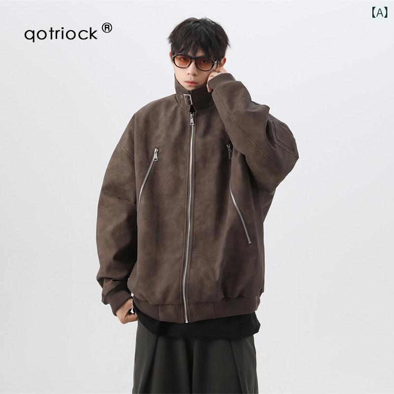 レザー　ジャケット　おしゃれ QOTRIOCK アメリカン レトロ PU レザージャケット メンズ レディースの 春の ハイエンドな オートバイ ジャケット