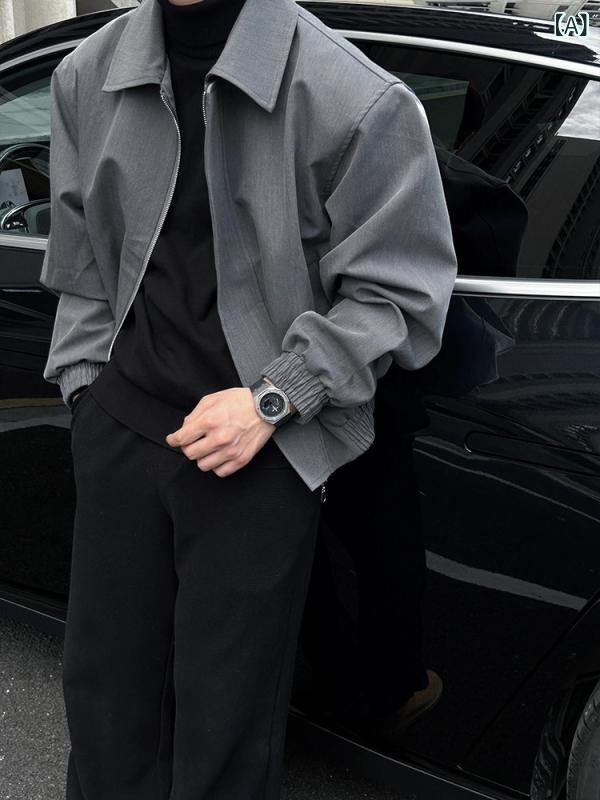 レザー　ジャケット　おしゃれ クリーン フィット グレー ショート ジャケット メンズ 春秋 スタイル アメリカン ストレート ショルダー オーバー サイズ パッド入り エグゼクティブ 6,626円
