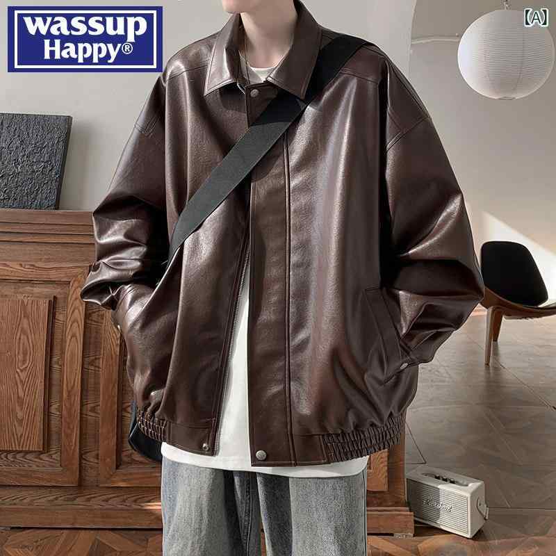 なめし革 上衣 今めかしい Wassup Happy レトロ なめし革上衣 メンズ 秋冬 ハイエンド 流行り物  PU