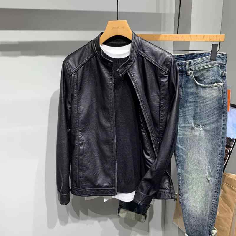 なめし革 上衣 心地よい 成人男性用 モーターサイクルレザージャケット 春向け 韓国 表現スタイル か細い填まる で 全能 照明ランプ色合いの ライディング なめし革上衣