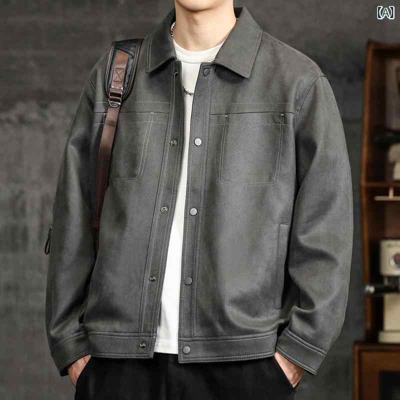 レザー　ジャケット　カジュアル ロモン メンズジャケット 2025 春 ゆったり カジュアル トップス スエード ジャケット メンズ 春秋