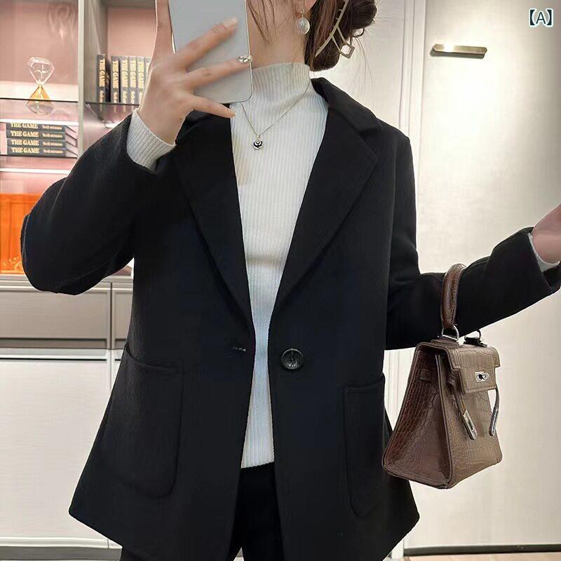 カーキ 厚地の外套 レディース お上さん用 背広 表現スタイル 羊毛 厚地の外套 ダブル人間の顔 か細い填まる な 色合い