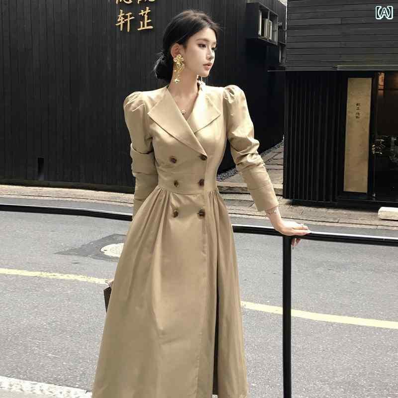 カーキ　コート　レディース レトロ ハイエンドの ミドル 丈 カーキ トレンチコート ウエスト 長袖 スーツ コート 女性 2025 春｜SEIYUショップ