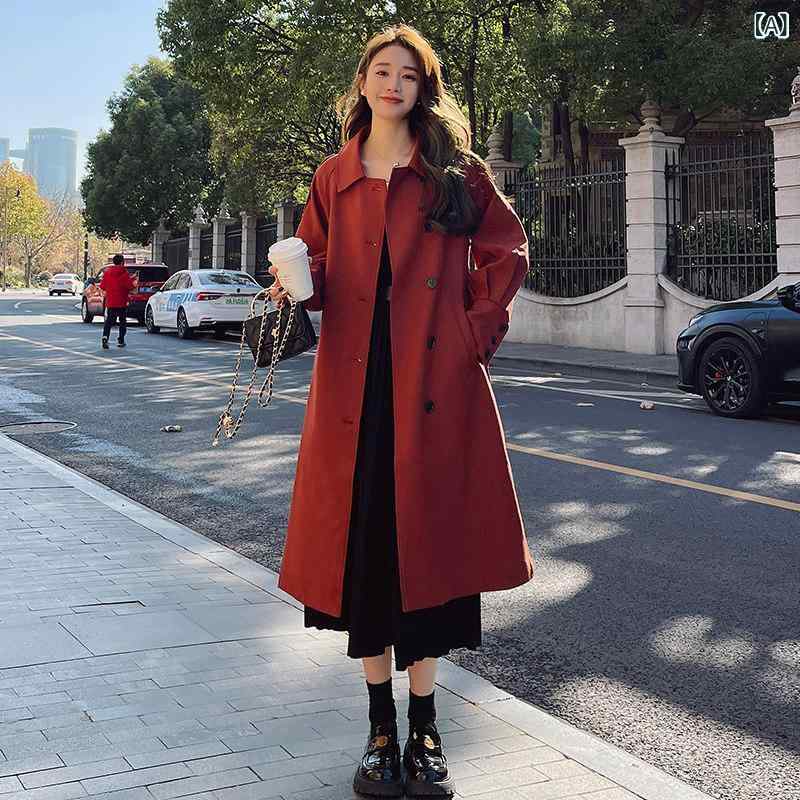 カーキ　コート　レディース 女性用 バーガンディ トレンチコート 春秋 2025 の 高級 小さい カジュアル コート
