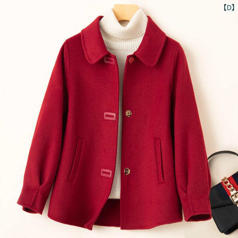 カーキ　コート　レディース 秋冬用 ダブルフェイス カシミヤコート 女性用 ショート ウール コート 新型 小さめ サイズ 母性