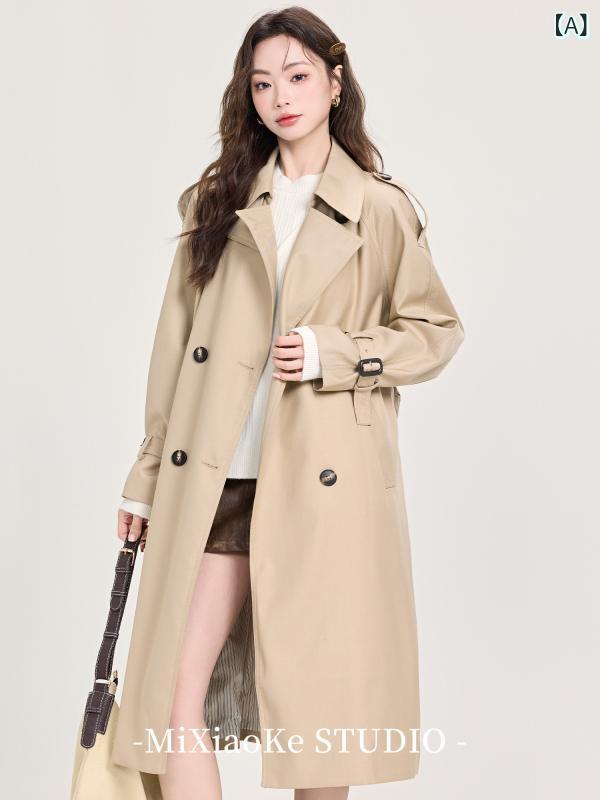 カーキ　コート　レディース Mi Xiaoke カーキ ミドル 丈 トレンチコート レディース 秋冬 高級 英国 風 スモール コート