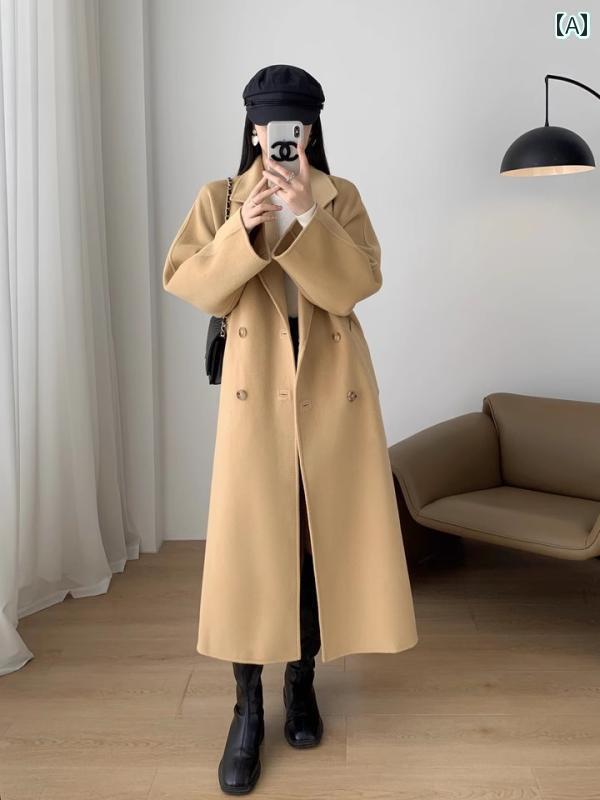 カーキ　コート　レディース キャメルの 高級 カシミヤコート 女性用 2024秋冬 韓国 小さめ サイズ ミディアム 丈 ウール コート 10,818円