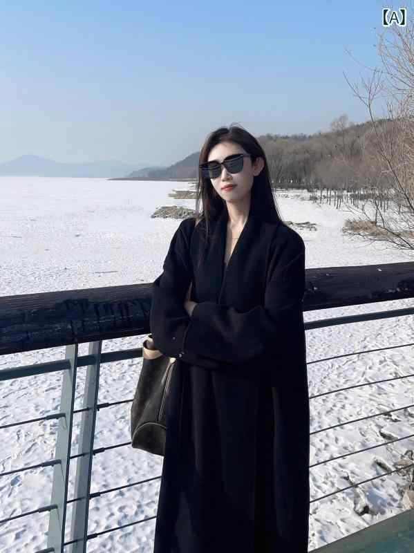 カーキ　コート　レディース 女性用 黒の 高級 両面 カシミヤコート 2024冬 ウール コート 小さめ 韓国 ミディアム ロング 丈