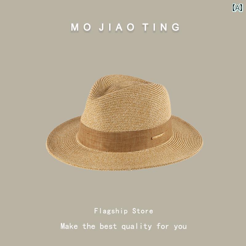 麦わら帽子 レディース かわいい Mojioting フランスの レトロ 麦わら 帽子の レディース 夏の 日焼け防止 ホリデー 帽子 英国 海辺 ビーチ 太陽の