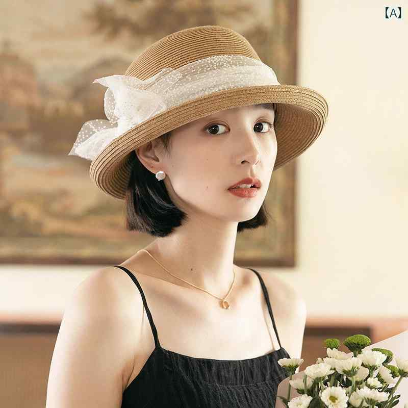 麦わら帽子 レディース FADEYI 麦わら 帽子 レディース 夏の レースの サンハット ファッション カー リング 女性|SEIYUショップ