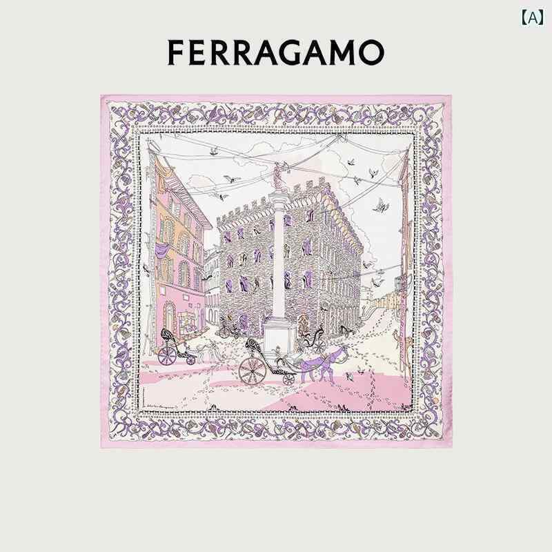 未使用フェラガモスカーフ、ピンク系 Salvatore Ferragamo サルヴァトーレフェラガモ スカーフ ピンク