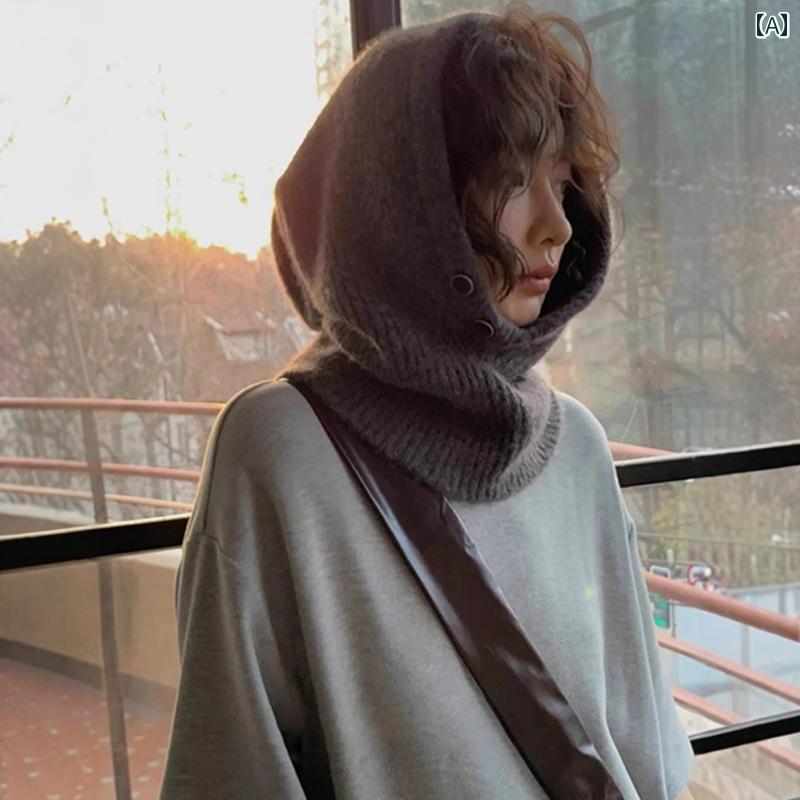 レディース 可愛い 帽子 バラクラバ 二 重 目的 防寒 帽子 暖かい 耳 保護 女性 秋 冬 ニット ウール 帽子 スカーフ 一 体型 ネック バンド