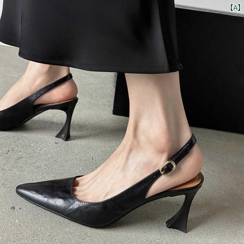 女性用 ハイヒール サンダル 超 気質～ 春と 夏の 新しい スタイルの スティレット シューズ、 中空 バックルと つま先が 閉じた 女性用 サンダル、本 革の フレンチ ポインテッド ハイヒール