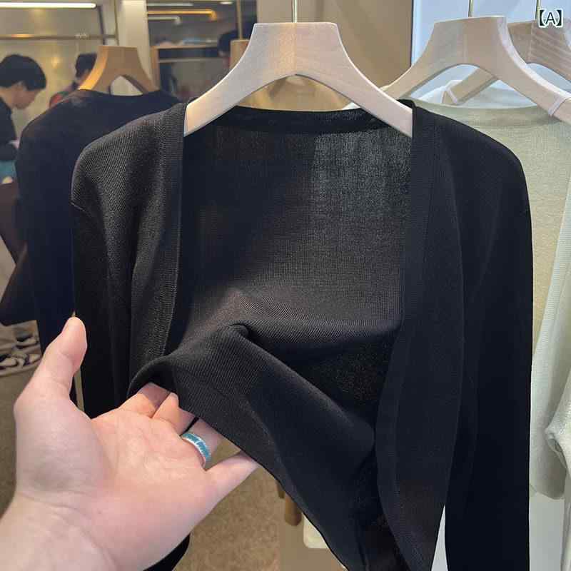 おしゃれ ママ カーディガン アイス シルクの 日焼け 止め カーディガン、 テンセルの カバー アップ、 ブラック ショール、 レディース サマー、 サスペンダー スカート、小さな ウエスト コート、 ニット トップス