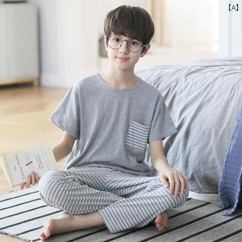 子供用 パジャマ 男の子 半袖 ズボン 大きい 子供用 家庭 服 夏 ティーンエイジャー 純 綿 男の子 純 綿 空調 服 スーツ
