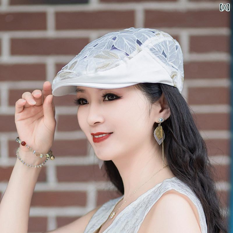 レトロ ベレー 帽 女性用 ピーク キャップ、 2025年 春 夏、 女性用新 スタイル ファッション サンハット、 女性用 スタイリッシュ ハット、 女性用 ベレー 帽