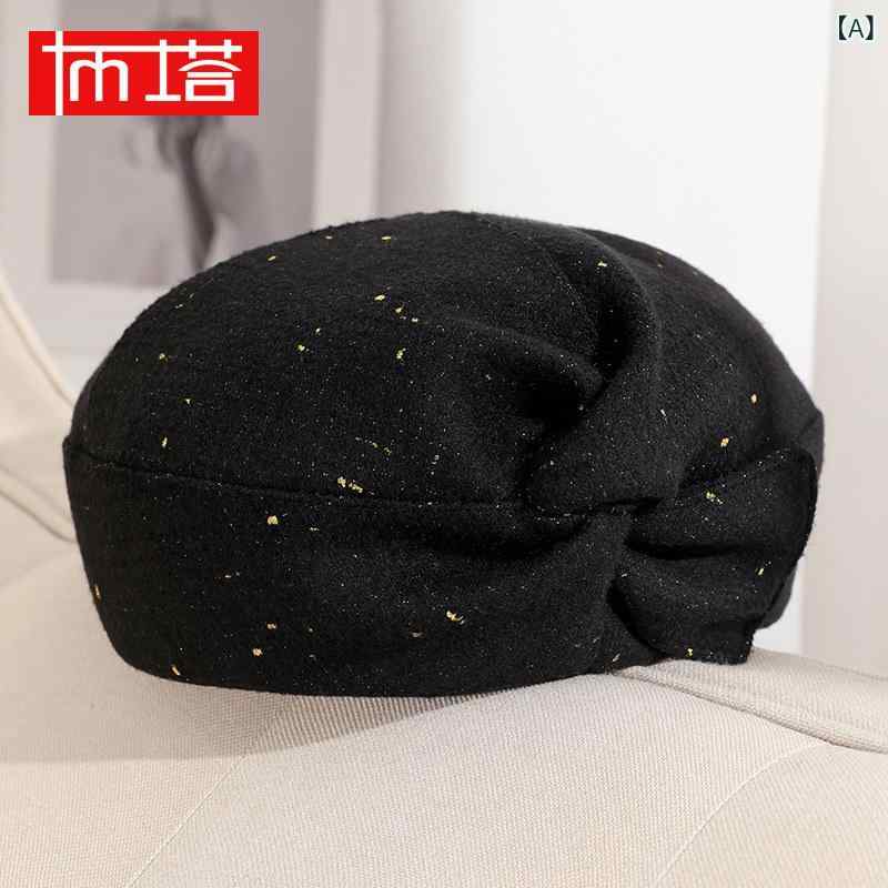 レトロ ベレー 帽 Buta 秋 冬 ウール ベレー 帽 レディースファッション オール マッチ小さな 香り スタイル 蕾 帽子 ツイスト ハット スパンコール