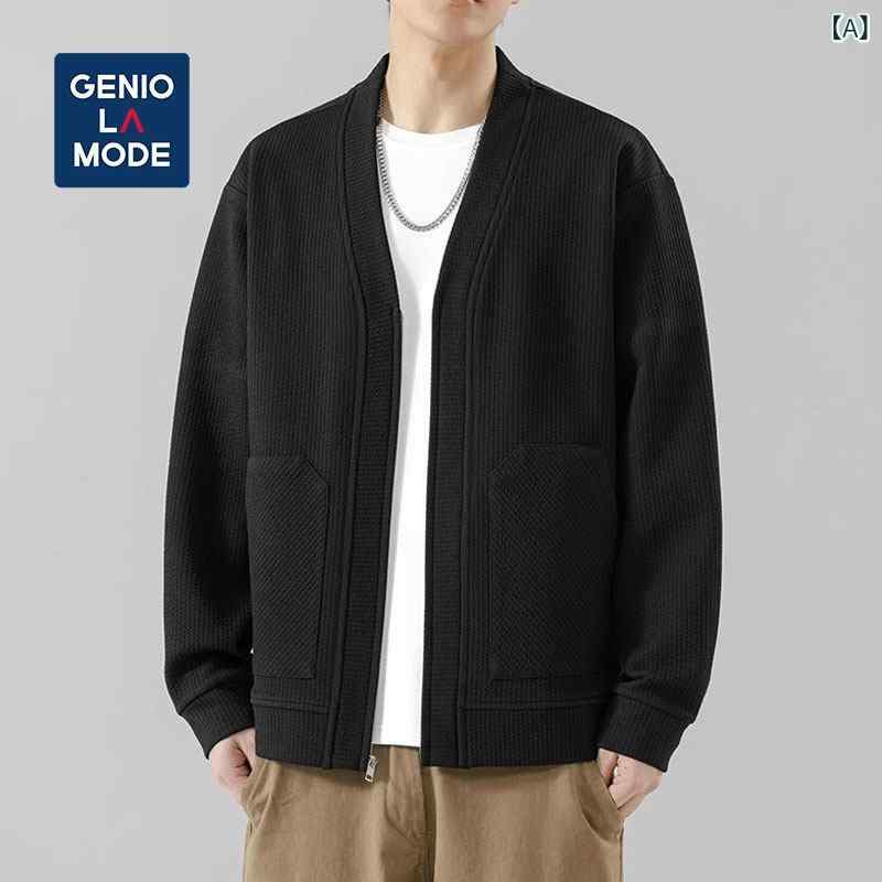 カーディガン メンズ GENIOLAMODE 公式の 本格的な 大人 スタイルの スウェットシャツ メンズ 春秋 プラス サイズ カジュアル V ネックカーディガン ジャケット