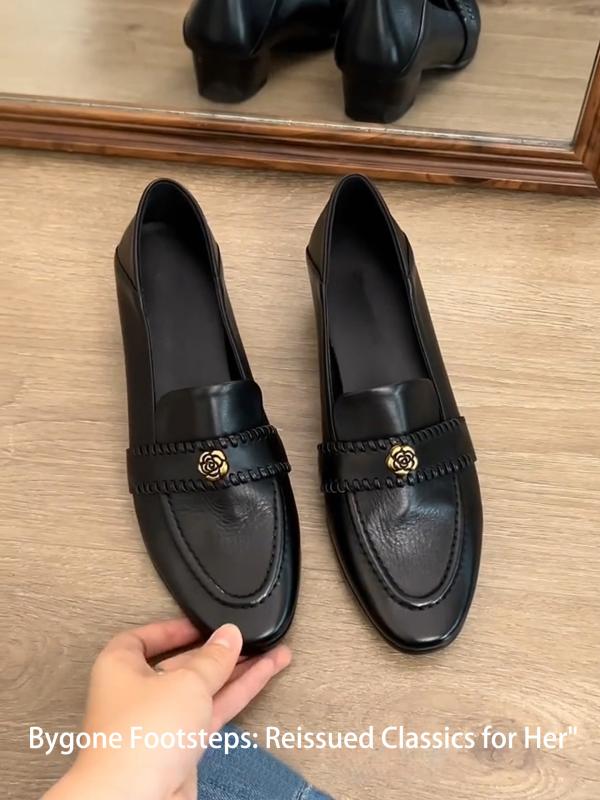 ローファー レディース シューズ 牛 革 バー ジョン～ レディース用 フレンチ レザー ローファー、 カメリアス タイル、 オフィス 通勤に 最適、 スカートに 最適、 黒の 革靴