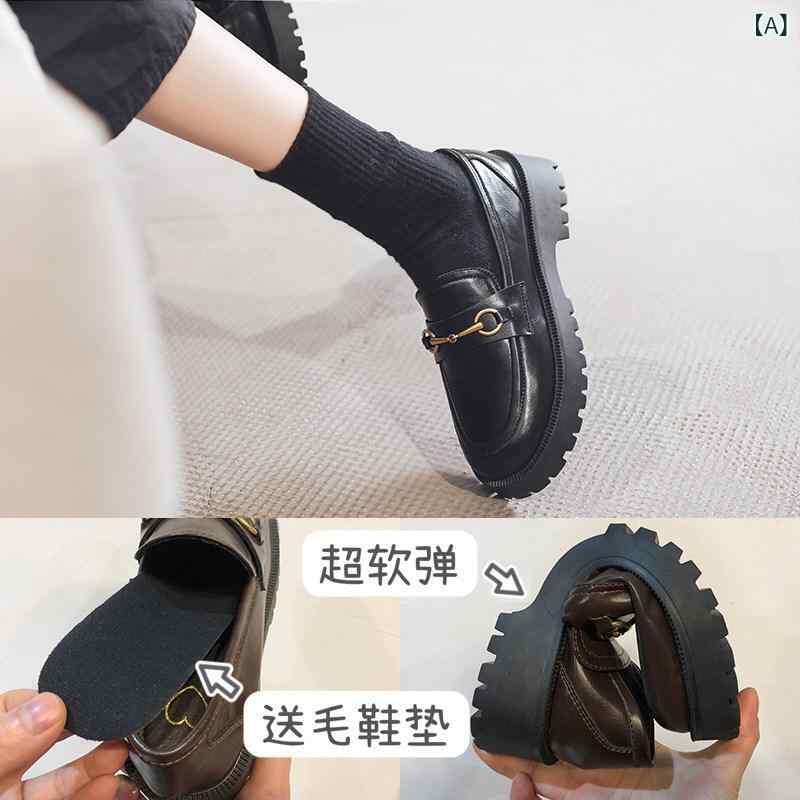 ローファー レディース シューズ 厚 底 ローファー レディースシングル シューズ スモール レザーシューズ JK シューズ 2024 秋 新作 英国 レトロ メタル バックル 学生 ソフト ソール