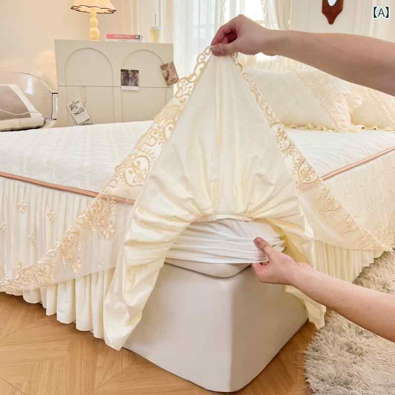ベッド スカート コットン プリンセス スタイルの ベッド スカート 3点 セット、 シングル キルティング レースの 厚手 ベッドスプレッド、 無地 マットレス プロテクター 7,884円