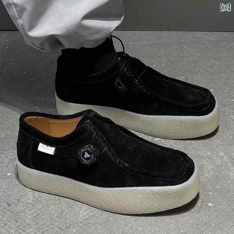 置き目毛革 メンズ  シューズ Ami Khaki レトロ 厚 底 心地よい なめし革シューズ メンズ カンガルー シューズ 真四角 上端 置き目毛革 通 人となり 回転させる バックル 競り合い シューズ 流行り