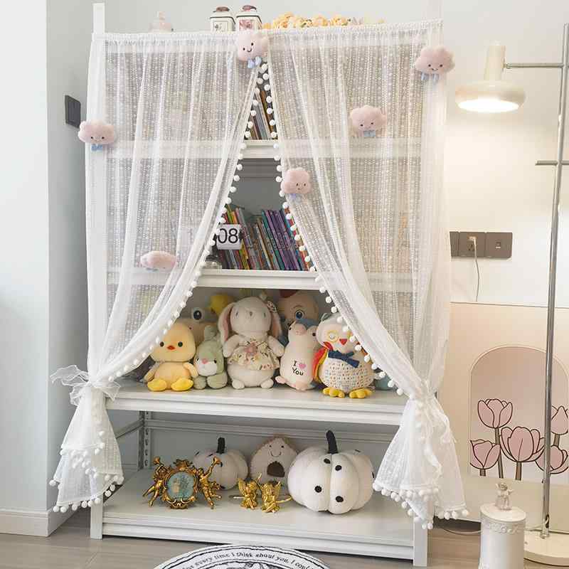 ハーフ カーテン パストラル クラウド レース 収納 ラック グレー カーテン 収納 収納 ラック 装飾 カーテン 防塵 カバー パンチなし