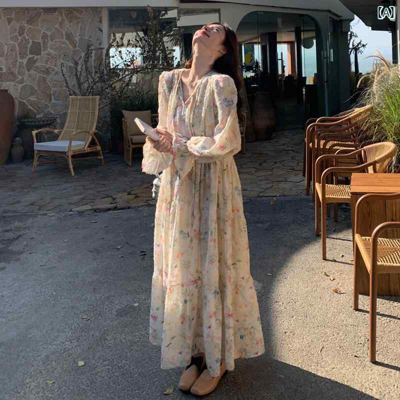 ロング ワンピース フランス 独特の 美しい 花柄 長袖 ワンピース 2025 春 新作 優しくて 美しい 雰囲気の 初恋 ロング ワンピース 6,419円