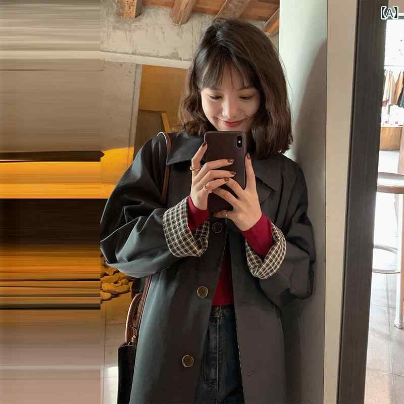 コート レディース 女性用 ウィンドブレーカージャケット 2025年 春秋 新作 韓国 チェック 柄 シンプル 気質 ミディアム ロング スモール 初秋 コート