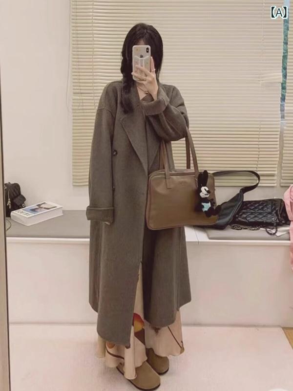 コート レディース ダブルフェイス カシミヤコート レディース ミドル 丈 秋 冬 新作 韓国 風 ゆったり 小さめ メイラード ウール コート