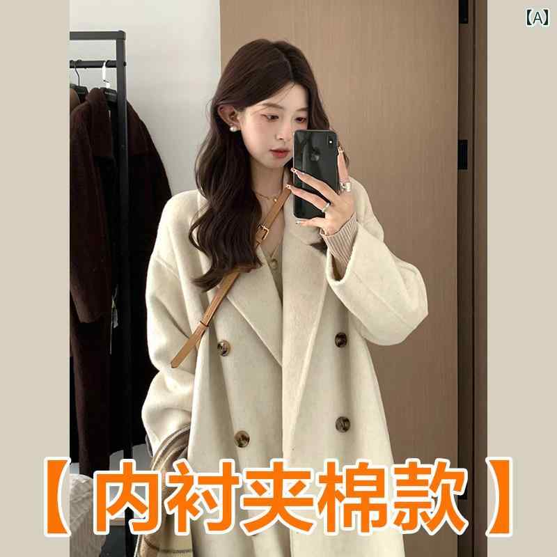 厚地の外套 レディース 成人女性用 羊毛 厚地の外套、 真っただ中 丈、 S 大きさ、 2024年 秋 冬 新作、 奥ふかさの ある 飛び切り 右 肩 羊毛 厚地の外套