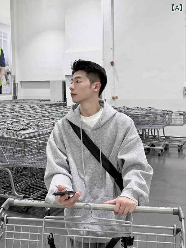 パーカー ハイ ストリート 360 g グレー フード付き スウェットシャツ 男の子 秋 厚手 インナー 長袖 プルオーバー ゆったり シンプル トップス ジャケット｜SEIYUショップ