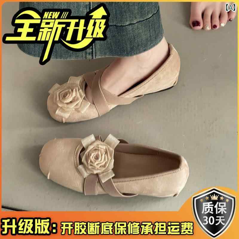 ダンス シューズ フランスの レトロな カメ リアの 花の メリージェーン シューズ、 女性用 2025年 新作、 多 用途 クロス エラスティック バレエ シューズ