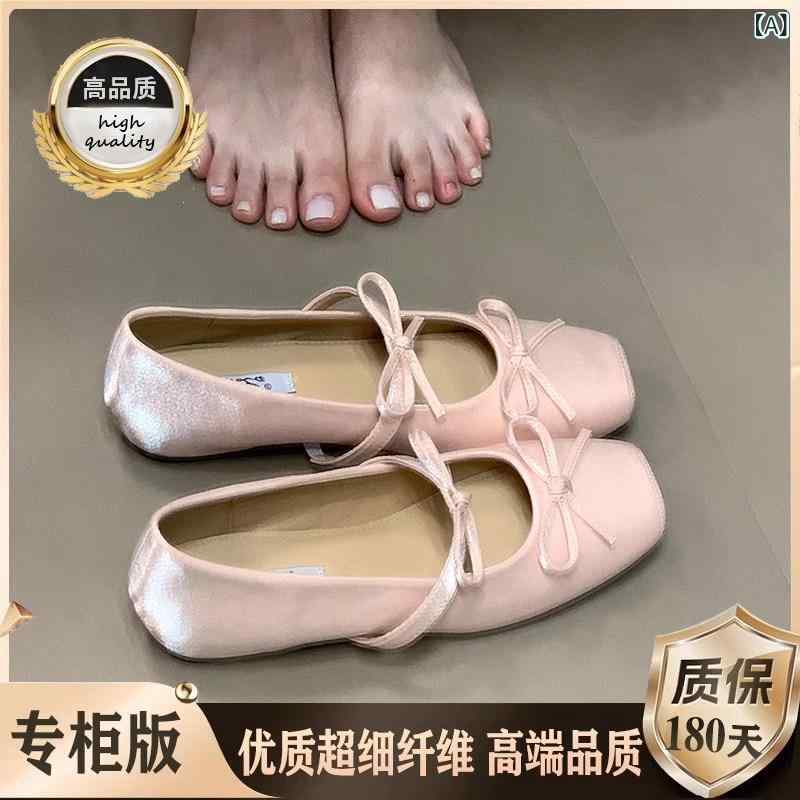 ダンス シューズ 高さを 高く 見せる スクエアトゥの バレエ シューズ、 浅めの 履き 口、 女性用 シングル シューズ、 2025年 夏の 新作、 妖精のような 優しい メリージェーン シューズ