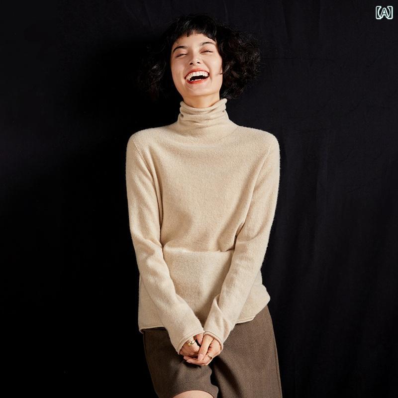 ハイ ネック ニット セーター パイル カラー カシミアセーター レディース 100 % ピュアカシミア ゆったり ニット ボトムス セーター ハイ カラー シームレス セーター 大きい サイズ｜SEIYUショップ