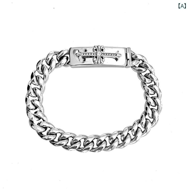 メンズ ブレスレット ジュエリー クロス 立体 キューバ ブレスレット メンズ チタン 鋼 高級 シンプル 欧 米 ヒップ ホップ トレンド 非 退 色 ハンド ジュエリー 厚手 スタイル