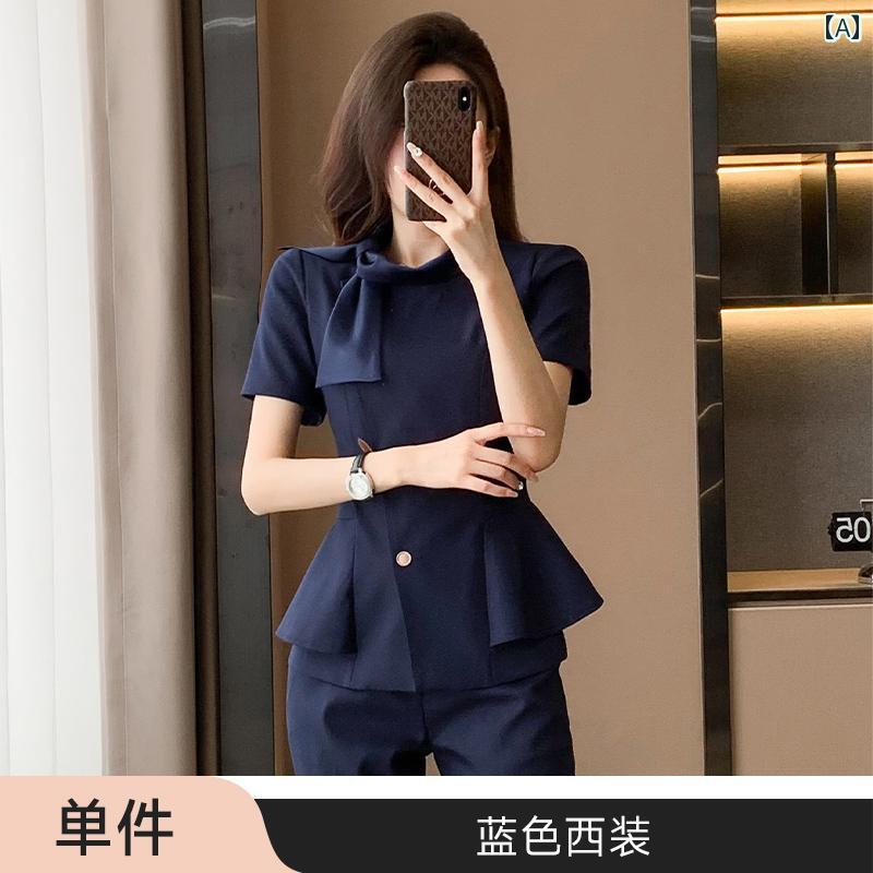 美容院 美容 師 作業 服 女性 夏の 女性用 プロフェッショナル スーツ、 高級 ホテルの フロント デスク 受付 係、 作業 服、 気質の ある 美容院の 美容 師、 医療用 美容 作業 服