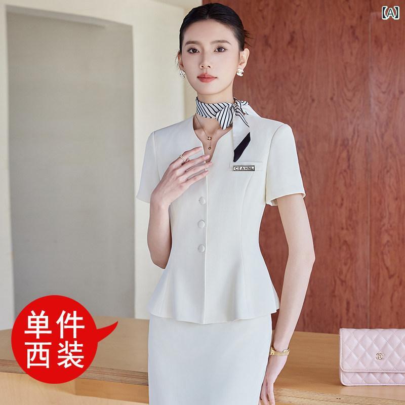 美容院 美容 師 作業 服 レディース 夏の 女性の 高級 スーツ、 痩せた スタイルの 気質の 女神 スタイルの ファッション スカート、 美容院の 宝石 店の 仕事 服