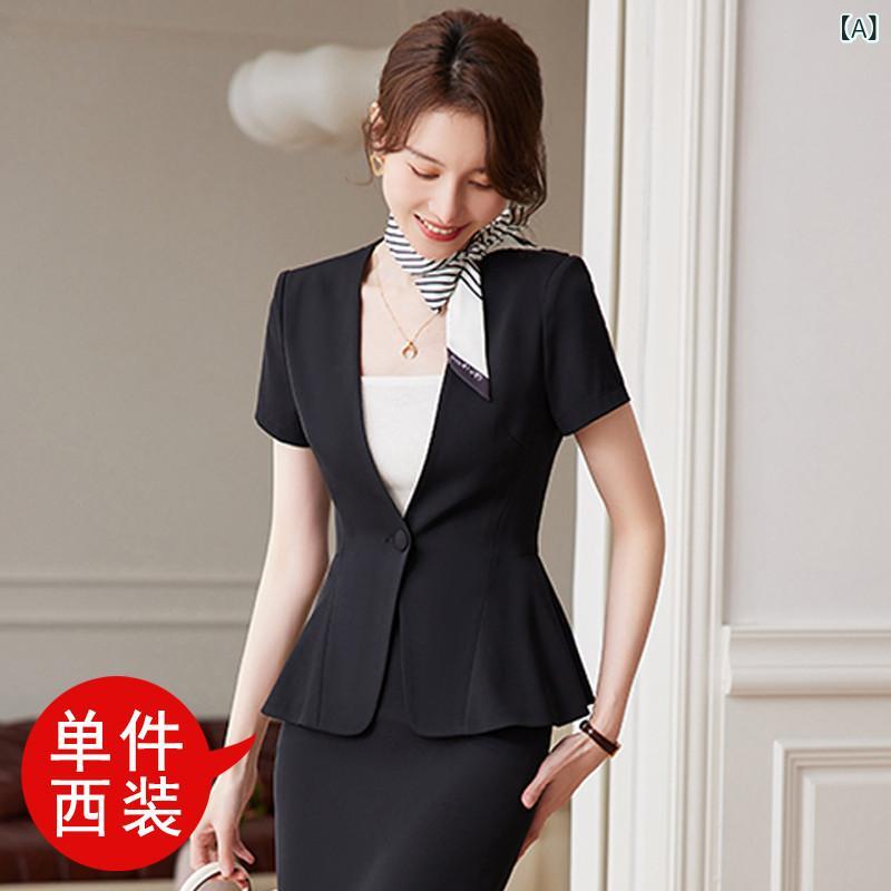 美容院 美容 師 作業 服 レディース 夏の 宝石 店、 ホテルの フロント デスクの 受付、 美容院の 気質の 仕事 服の 女性の ための 黒の 半袖 プロフェッショナル スーツ｜SEIYUショップ